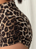Leopard Print High Waist Ruched Shorts