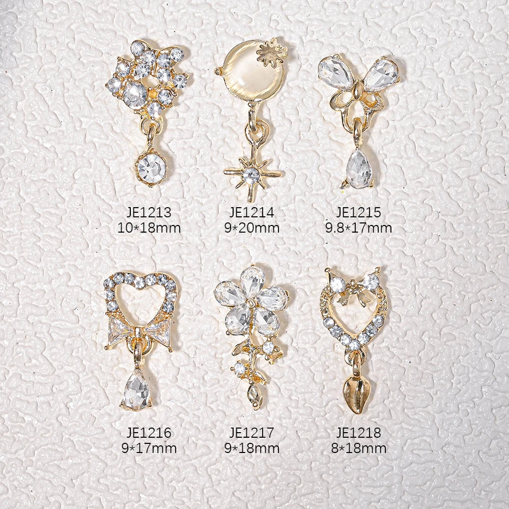 10Pcs Zircon Pendant Luxury Nail Art Charms 3D Gold Metal Nail Crystal Shinying Diamond Flowers/Butterlfy Manicure Accessories
