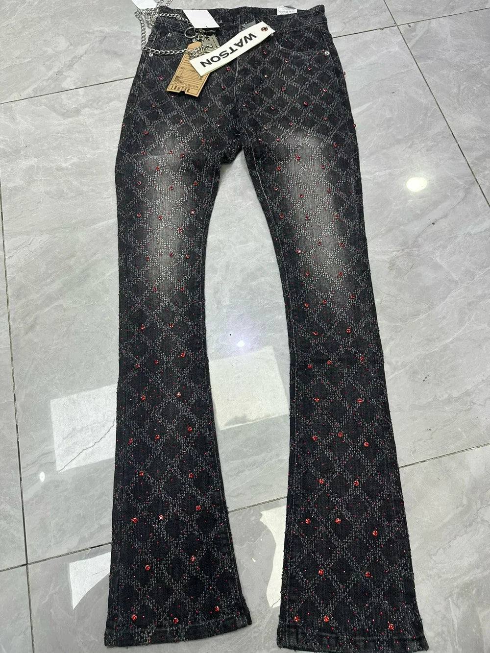 Rhinestone Denim Flared Jeans