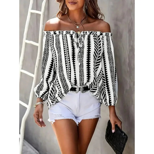Long Sleeve Slash Neck Blouse