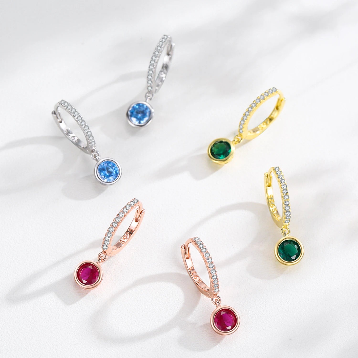 925 Sterling Silver Sparkling Circle Multicolour Crystal Hoop Earrings