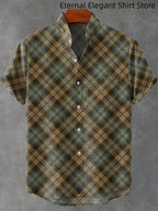 Pattern Printed Summer Comfortable Linen Short Sleeve Shirt