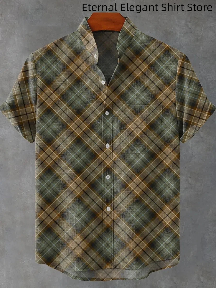 Pattern Printed Summer Comfortable Linen Short Sleeve Shirt