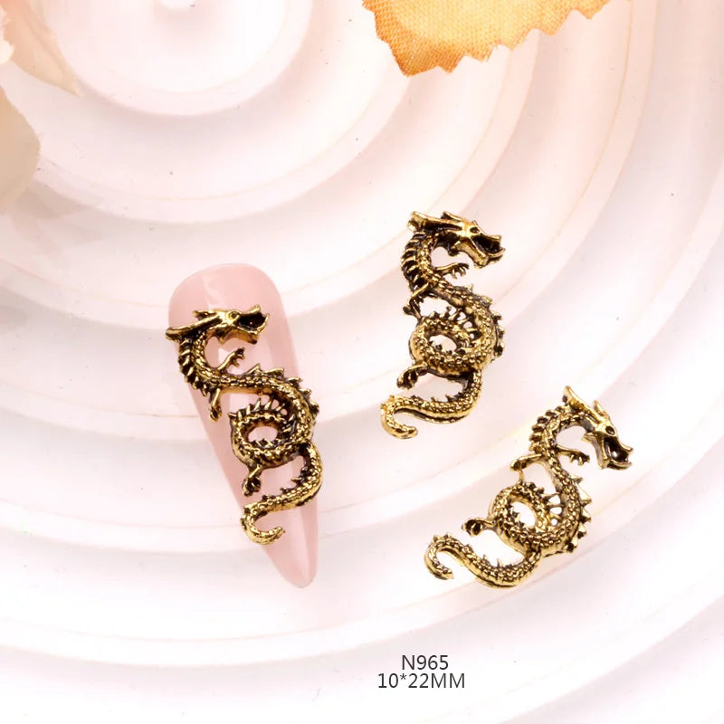 TSZS 10pcs/lot 2024 3D Alloy Silver Gold Chinese Dragon Nail Decorations New Year Chinese Dragon Nail Art Charms