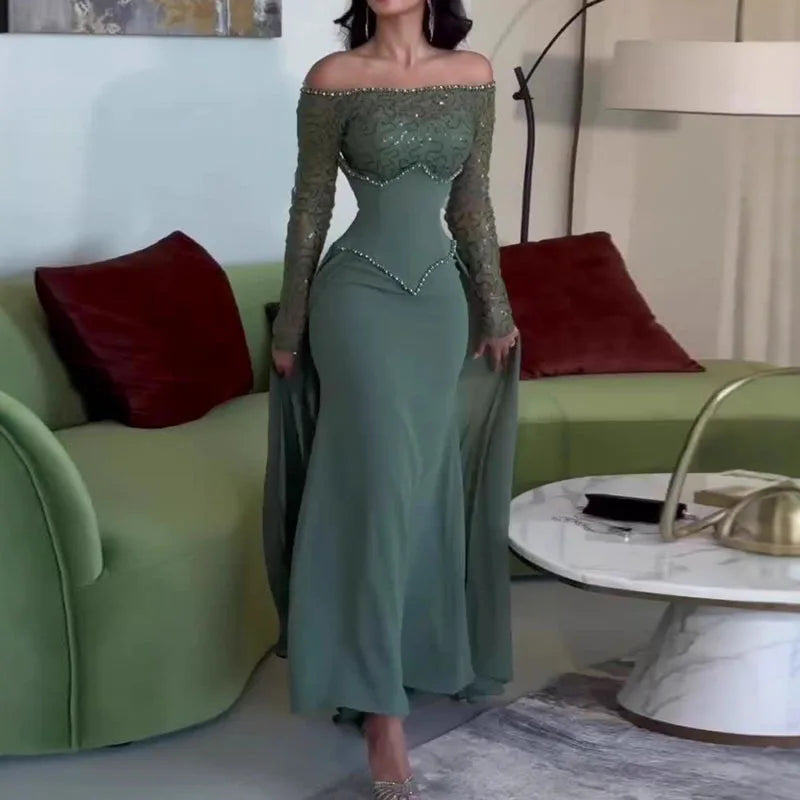Hollow Rhinestone Evening Dress