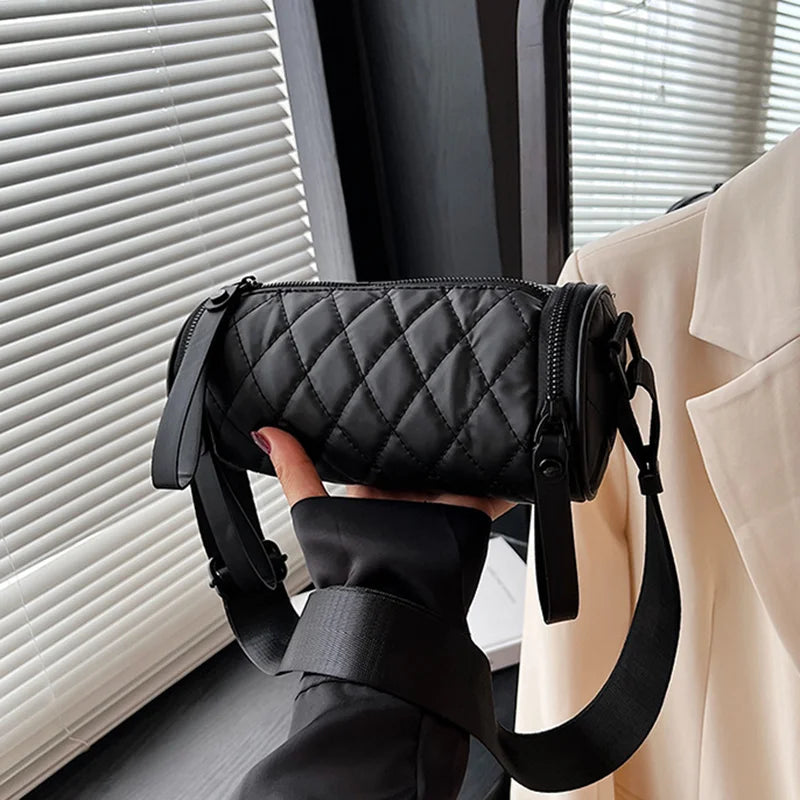 Diamond-Quilted Cylinder Bag