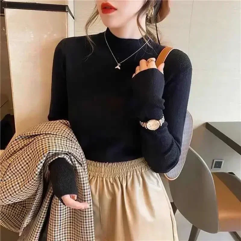 Solid Color Turtleneck Knitted Sweater
