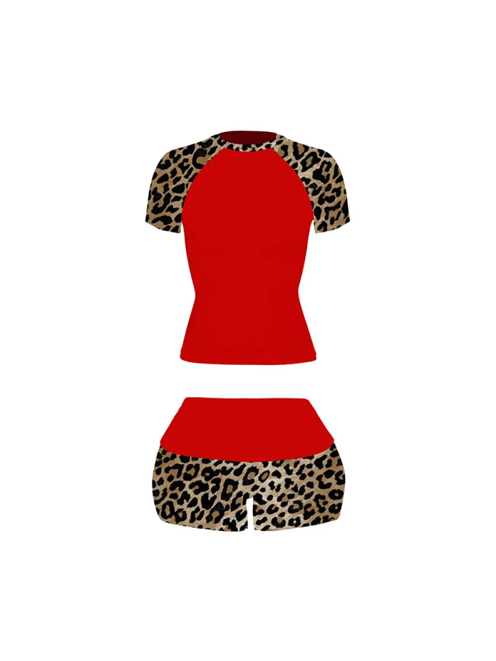Leopard Print Patchwork Shorts Set