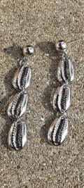 Silver Metal Cowrie Shell Earrings