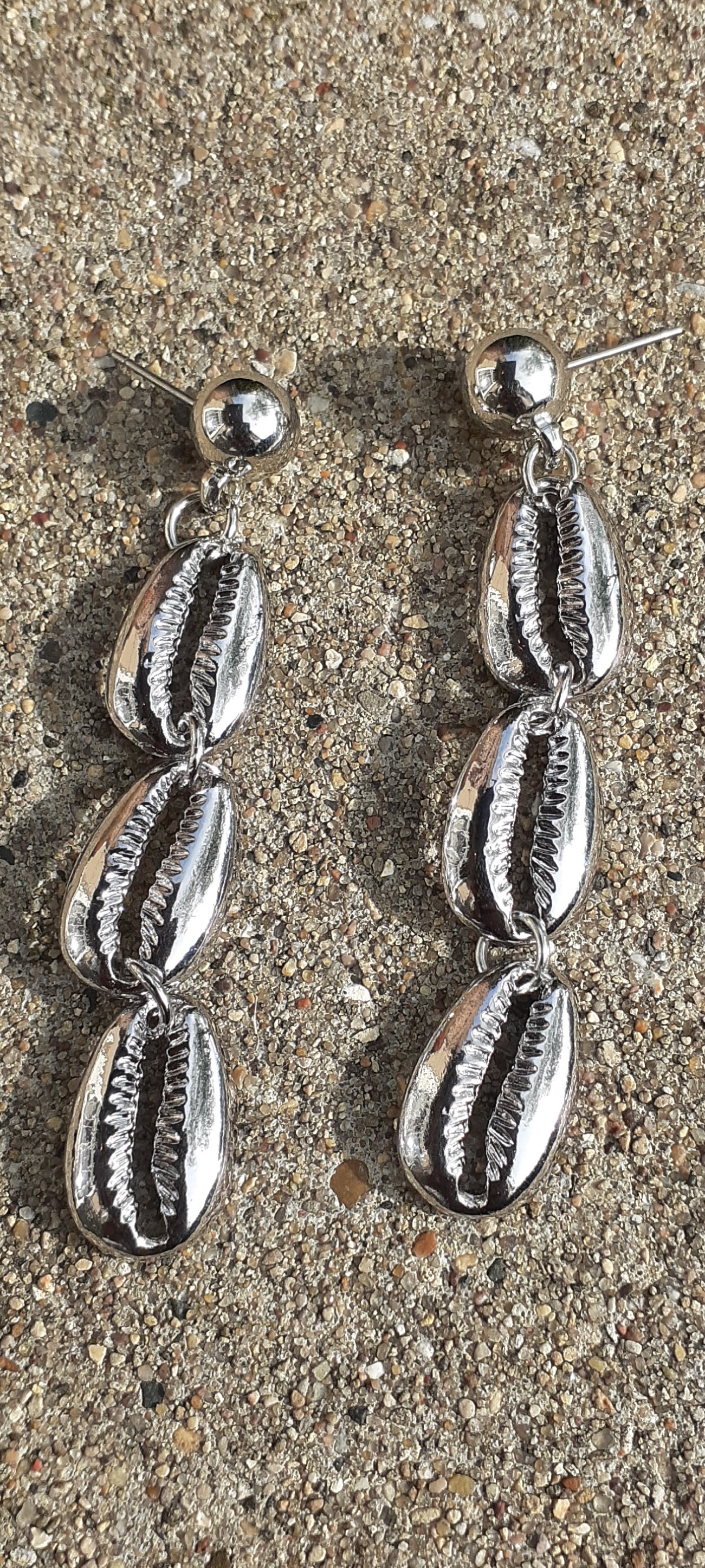 Silver Metal Cowrie Shell Earrings