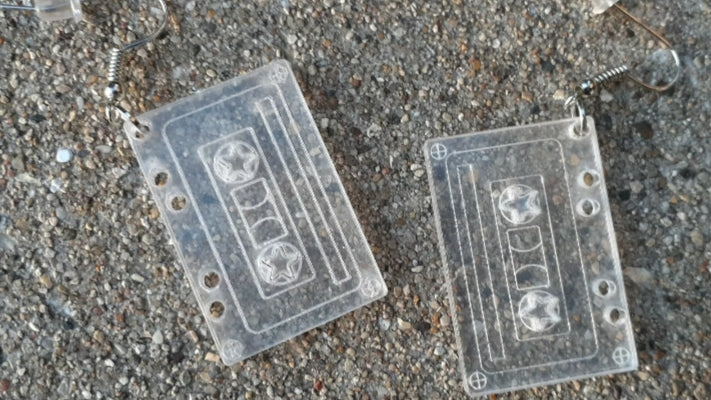 Small clear acrylic Cassette Tape Earrings