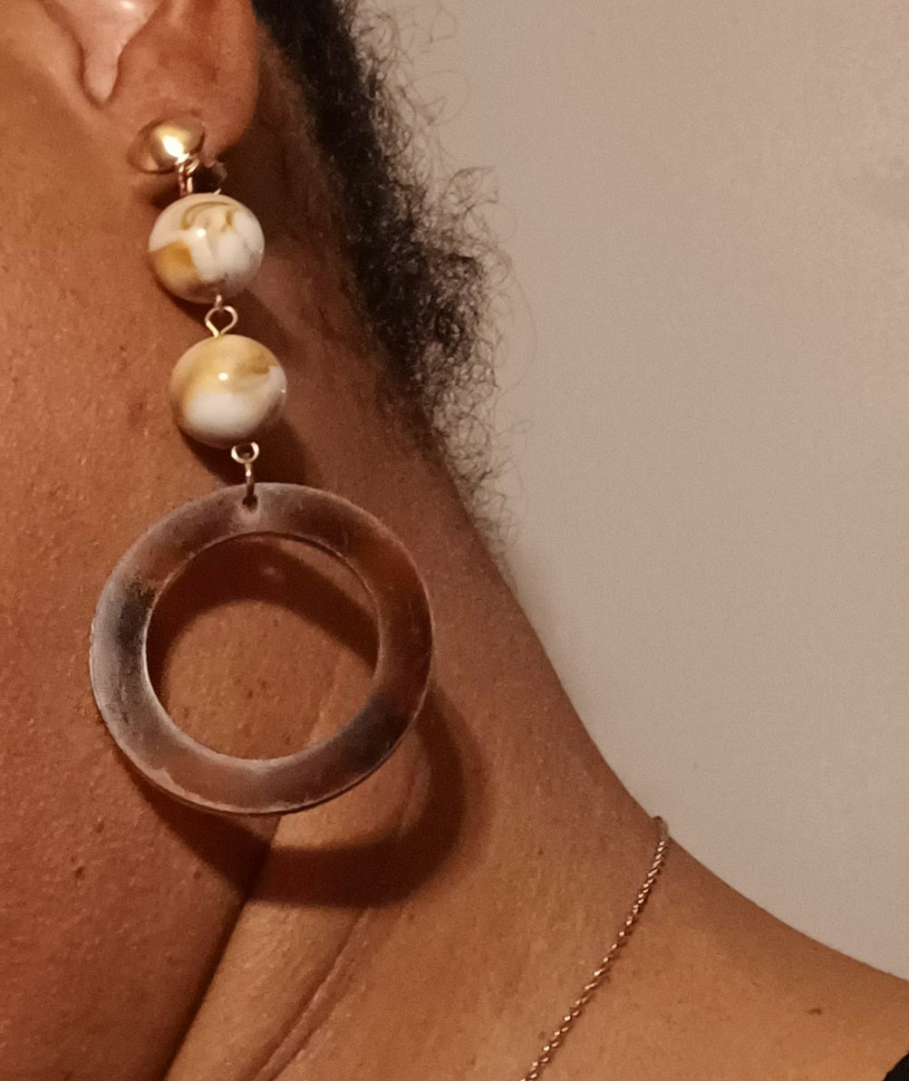 Vintage Abstract Design Clip on Tortoise Lucite Earrings