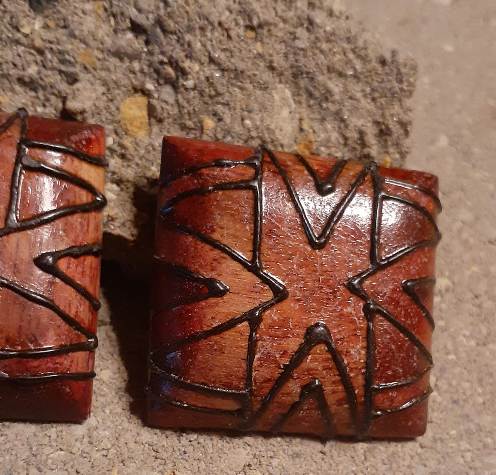 Vintage Handpainted Chocolate Square Wooden Earrings