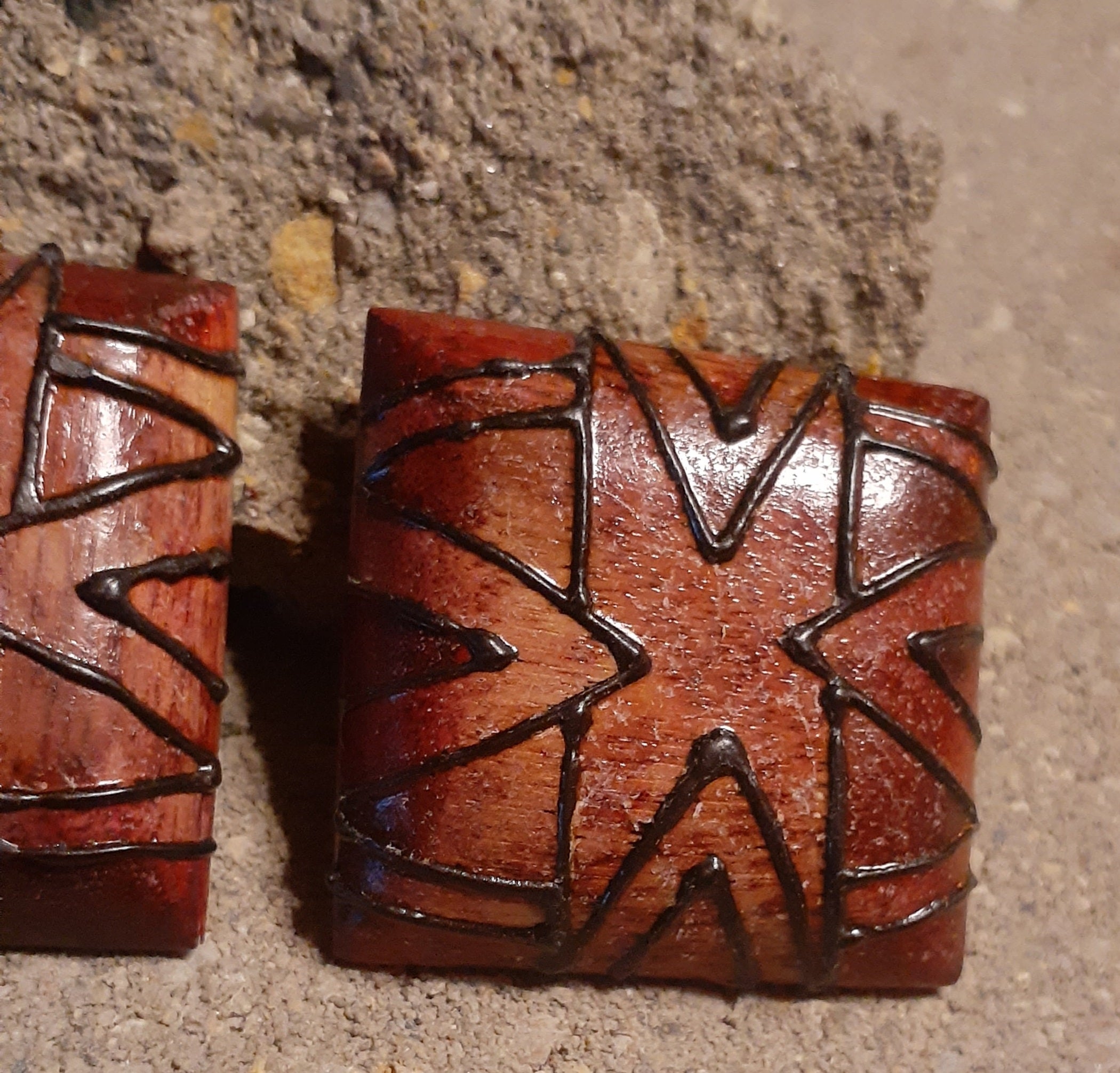 Vintage Handpainted Chocolate Square Wooden Earrings