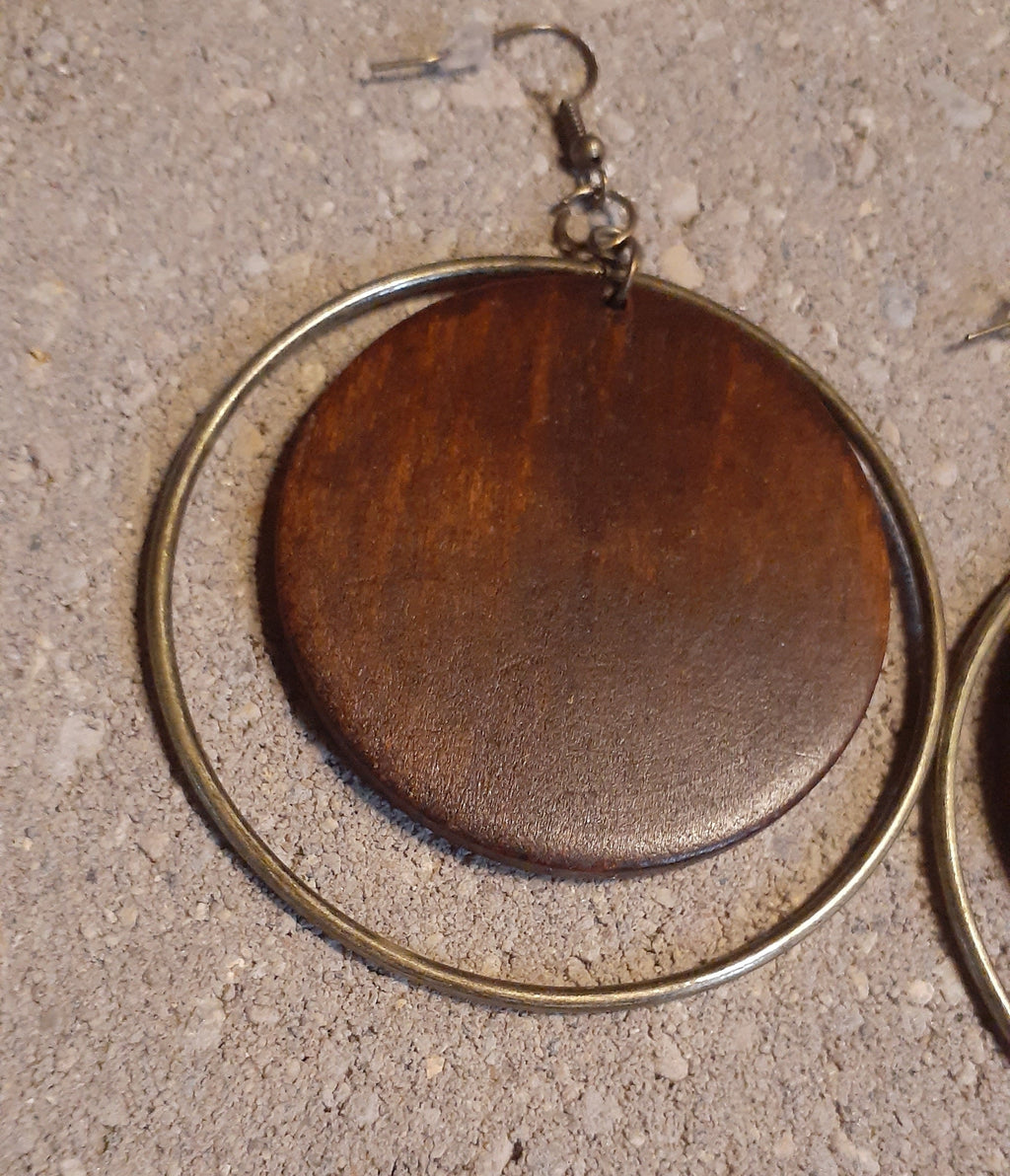 Wood and Metal Hoop Earrings