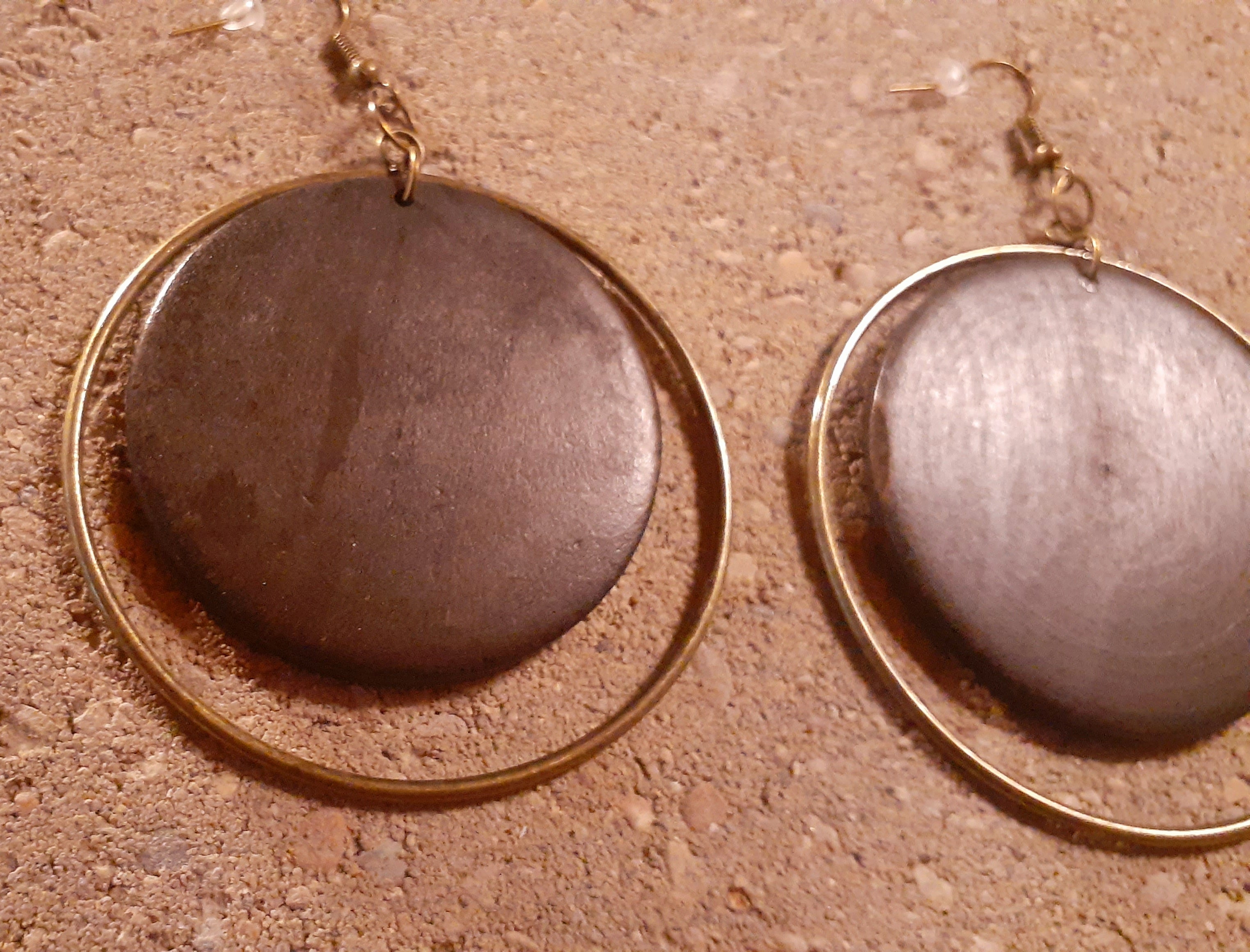 Wood and Metal Hoop Earrings