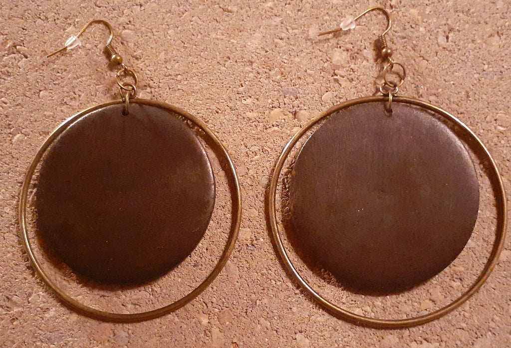 Wood and Metal Hoop Earrings