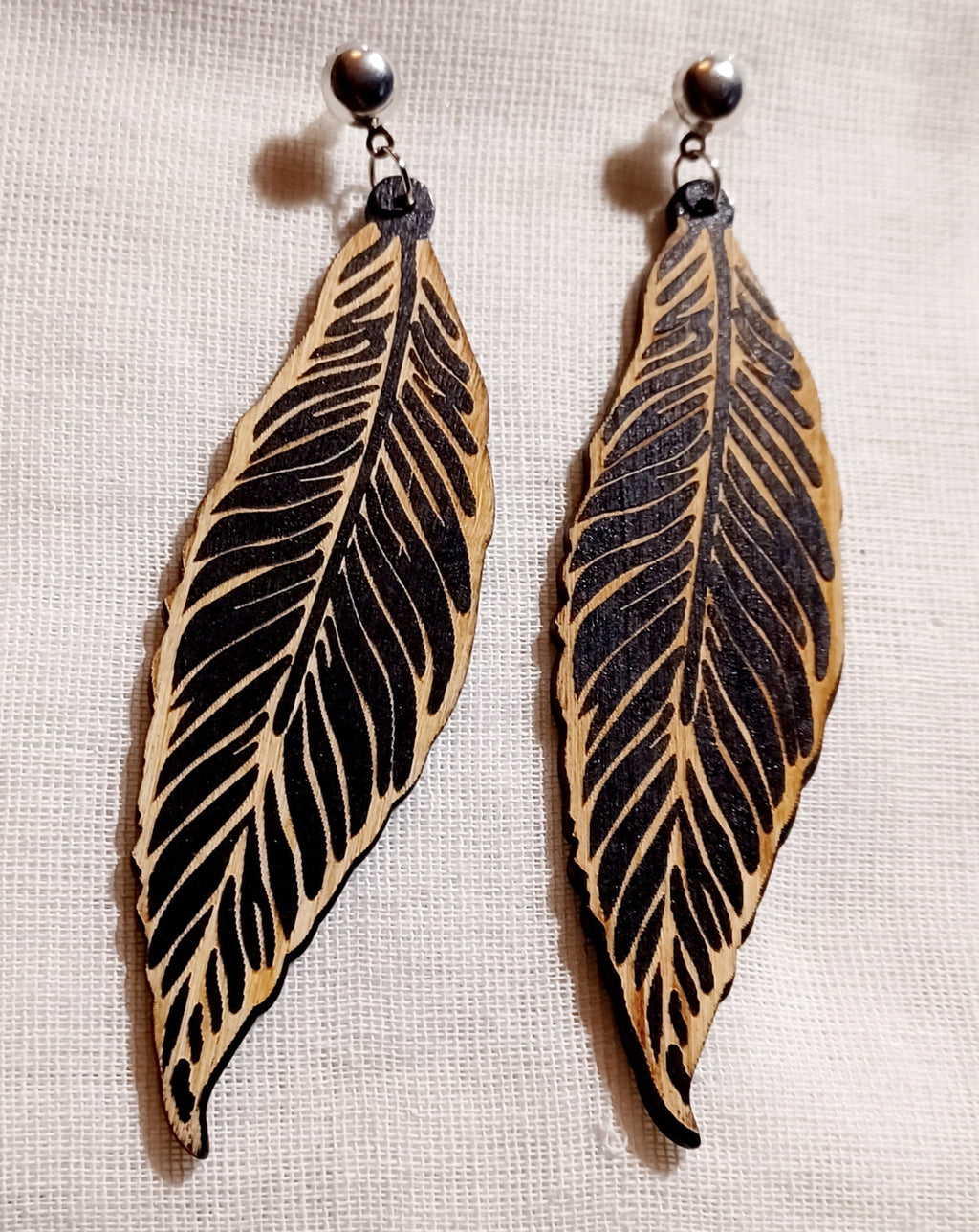 Wooden Art Leaf design Earrings Clip on