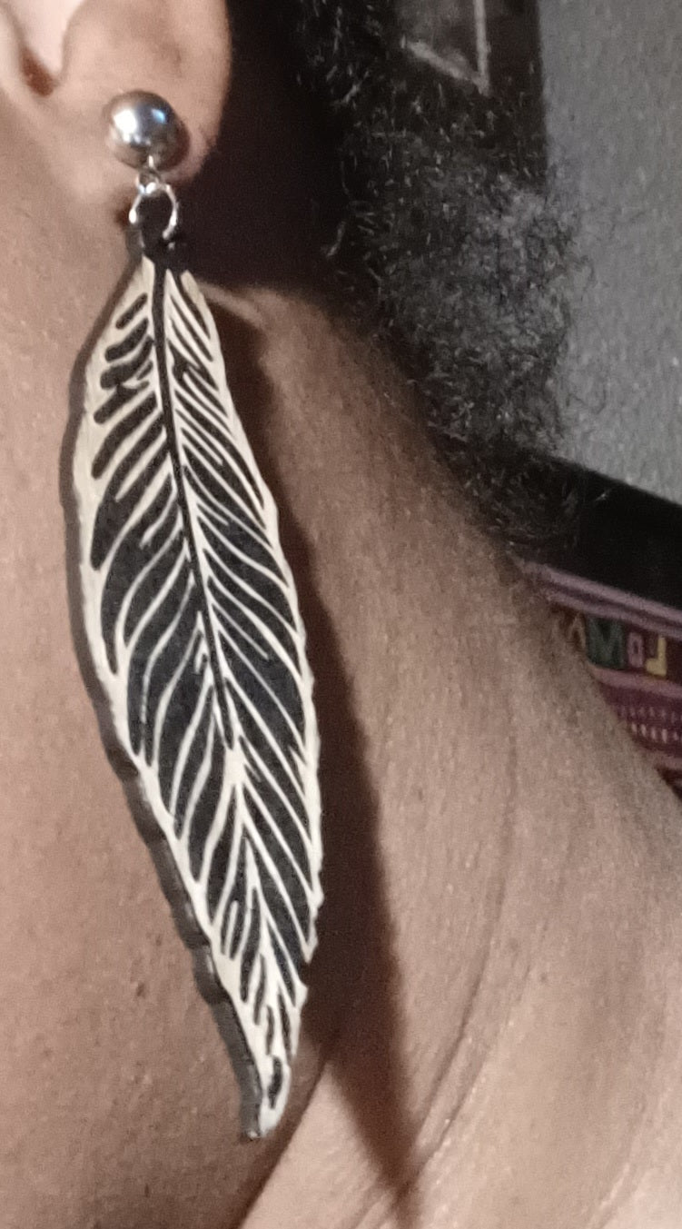Wooden Art Leaf design Earrings Clip on