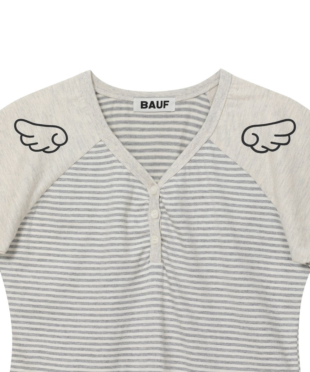 3-Button Angel Slim Fit T-Shirt [Stripe Gray]