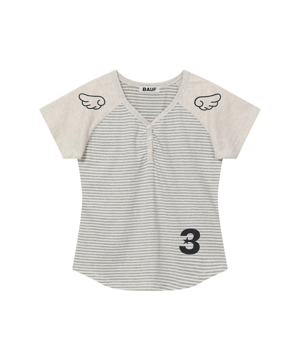 3-Button Angel Slim Fit T-Shirt [Stripe Gray]