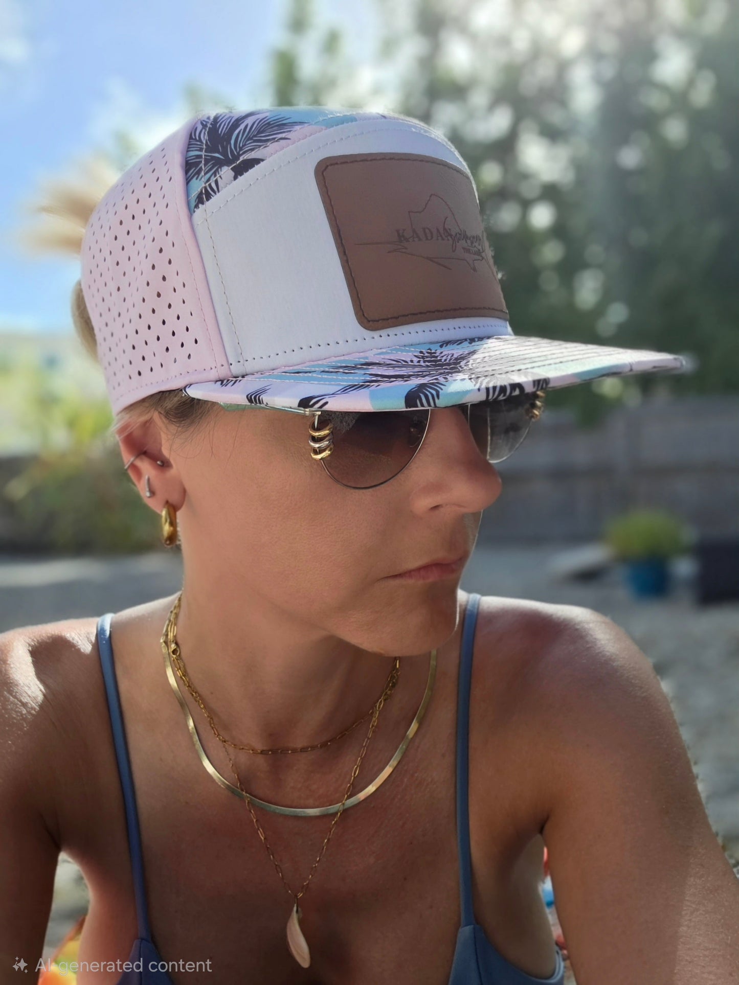 Palm Tree Pink Mesh Flat Brim Hat