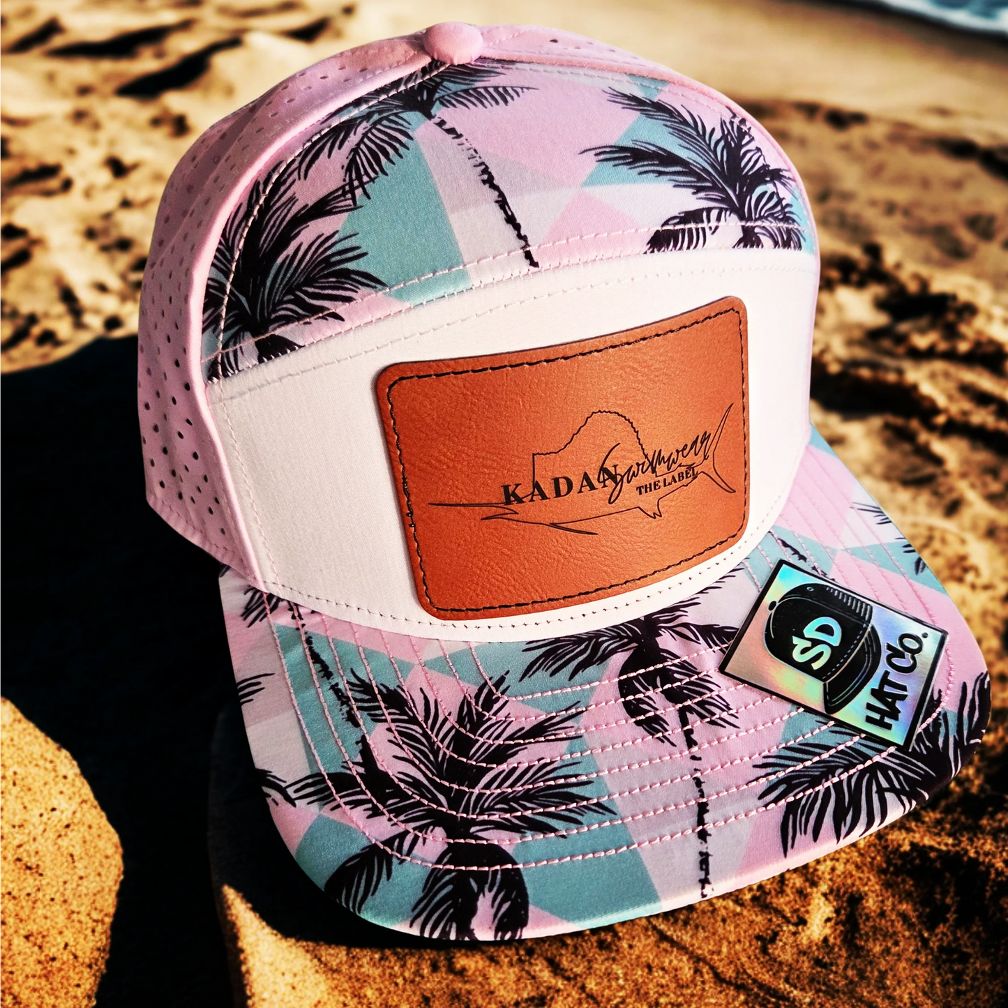 Palm Tree Pink Mesh Flat Brim Hat